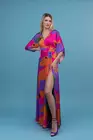 Rochie maxi satin multicolor cu slit pe picior R8337 thumbnail picture - 