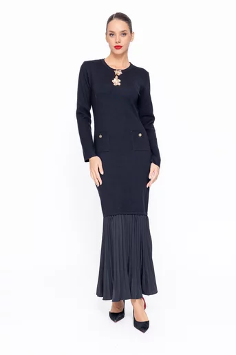 Rochie maxi tricotată cu volan plisat neagră REF1008