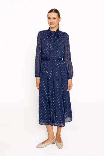 Rochie midi cu eșarfă bleumarin RRS60810