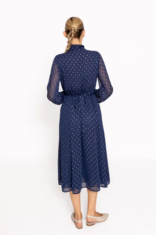 Rochie midi cu eșarfă bleumarin RRS60810 thumbnail picture - 