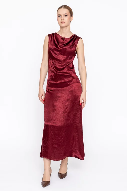 Rochie midi cu guler căzut burgundy RMO60302 thumbnail picture - 