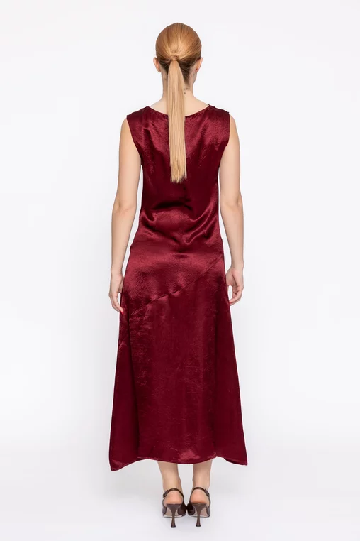 Rochie midi cu guler căzut burgundy RMO60302 thumbnail picture - 