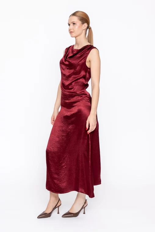 Rochie midi cu guler căzut burgundy RMO60302 thumbnail picture - 