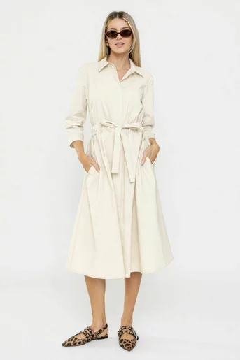 Rochie midi din bumbac crem RSUN60301
