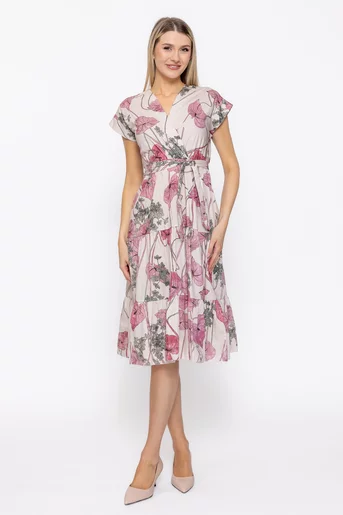 Rochie midi din bumbac cu imprimeu floral roz RAM60502