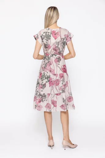Rochie midi din bumbac cu imprimeu floral roz RAM60502