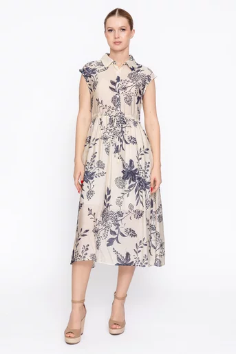 Rochie midi din bumbac cu șnur în talie RBD60203