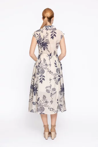 Rochie midi din bumbac cu șnur în talie RBD60203