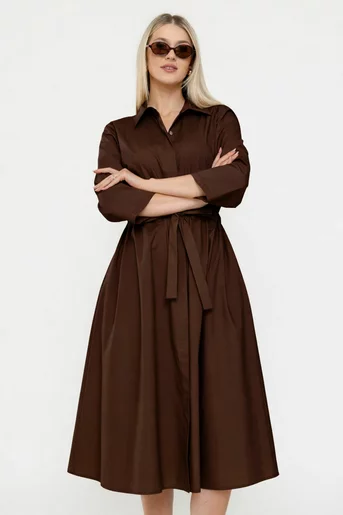 Rochie midi din bumbac maro RSUN60301