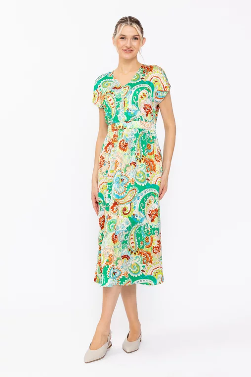 Rochie midi din satin imprimeu paisley verde R8633 thumbnail picture - 
