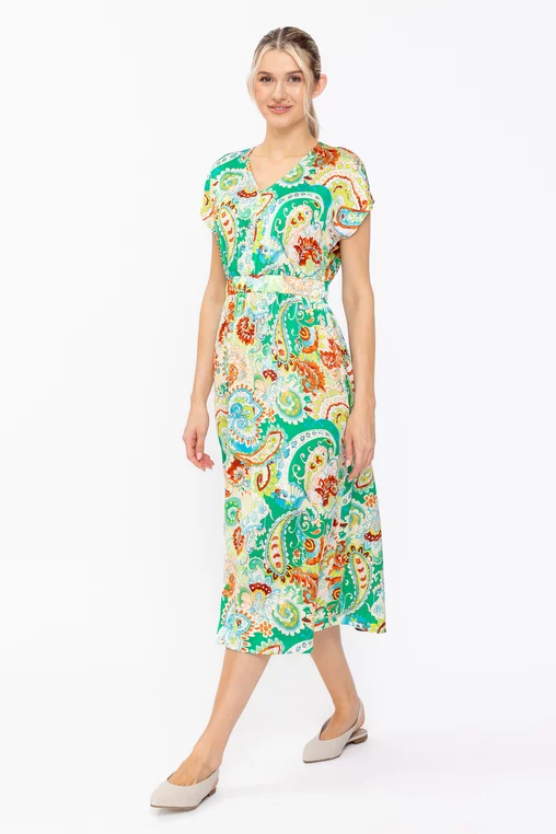 Rochie midi din satin imprimeu paisley verde R8633 thumbnail picture - 