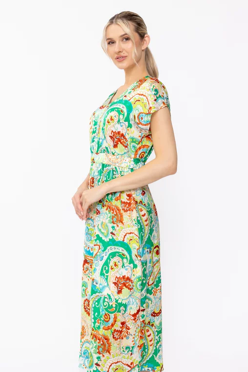 Rochie midi din satin imprimeu paisley verde R8633 thumbnail picture - 