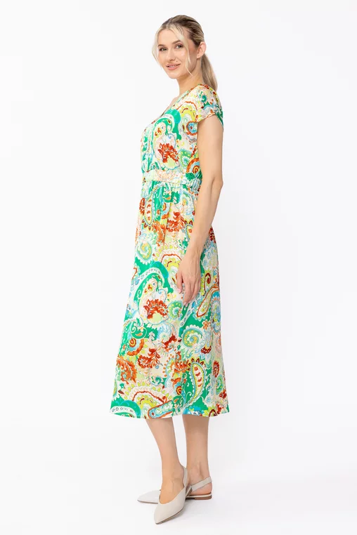 Rochie midi din satin imprimeu paisley verde R8633 thumbnail picture - 