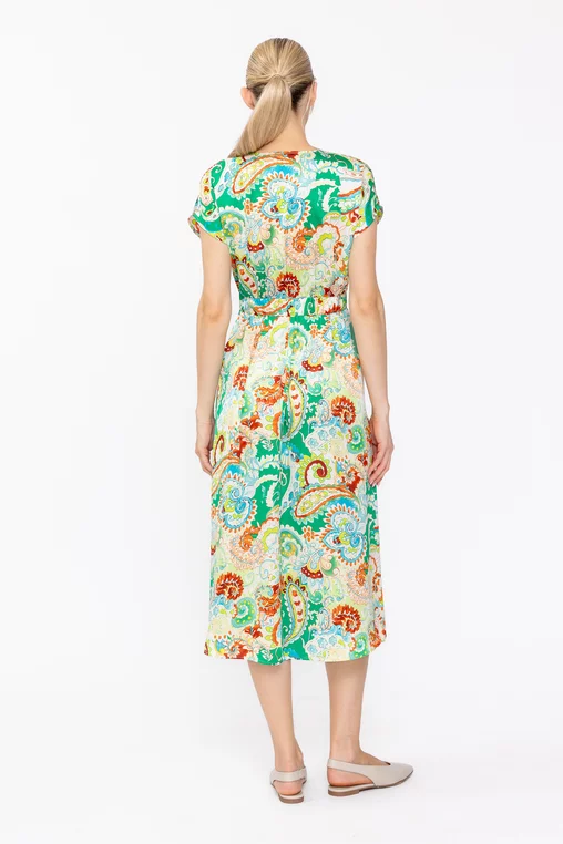 Rochie midi din satin imprimeu paisley verde R8633 thumbnail picture - 