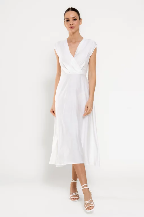 Rochie midi din vâscoză cu cordon albă R8629 thumbnail picture - 