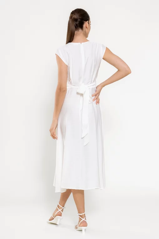 Rochie midi din vâscoză cu cordon albă R8629 thumbnail picture - 