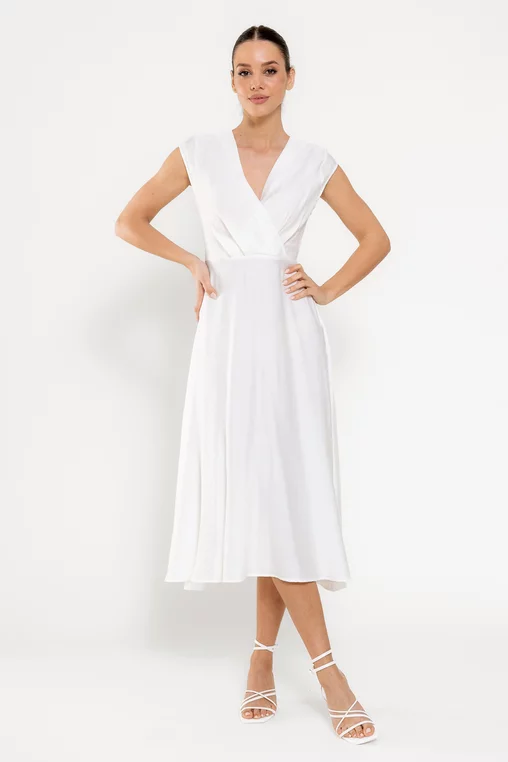 Rochie midi din vâscoză cu cordon albă R8629 thumbnail picture - 