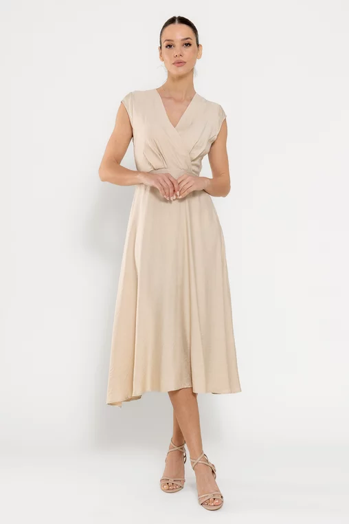 Rochie midi din vâscoză cu cordon bej R8629 thumbnail picture - 