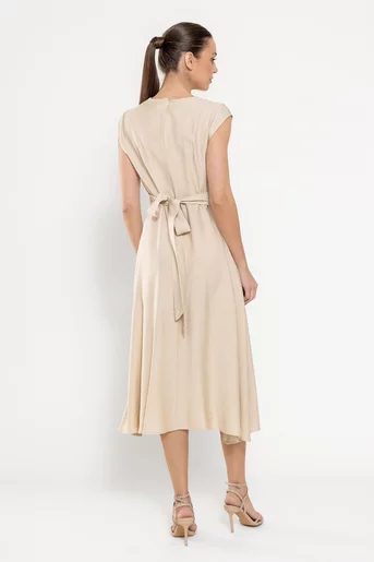 Rochie midi din vâscoză cu cordon bej R8629