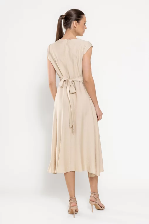 Rochie midi din vâscoză cu cordon bej R8629 thumbnail picture - 