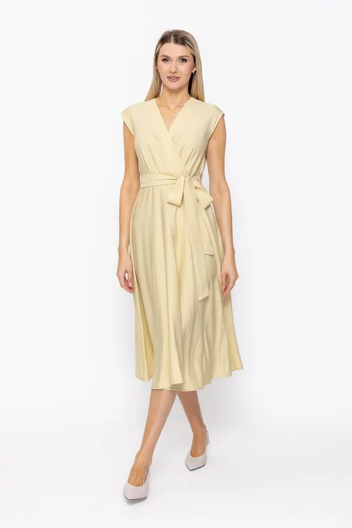 Rochie midi din vâscoză cu cordon galbenă R8629 thumbnail picture - 