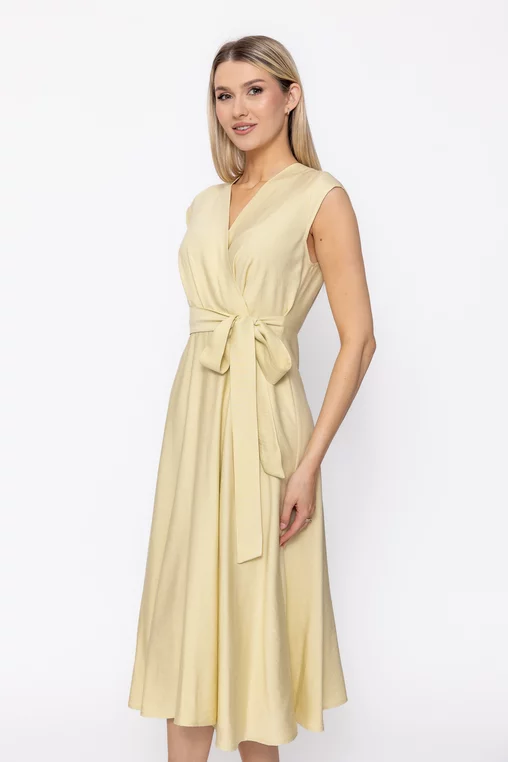 Rochie midi din vâscoză cu cordon galbenă R8629 thumbnail picture - 