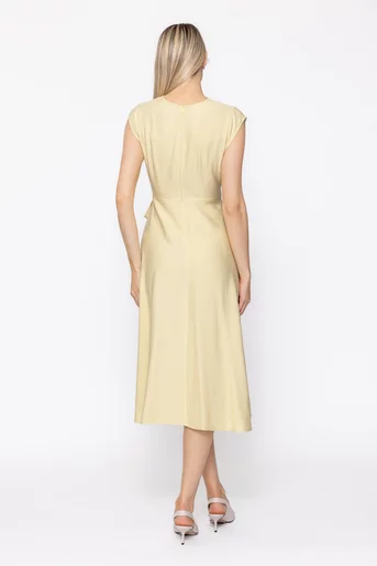 Rochie midi din vâscoză cu cordon galbenă R8629