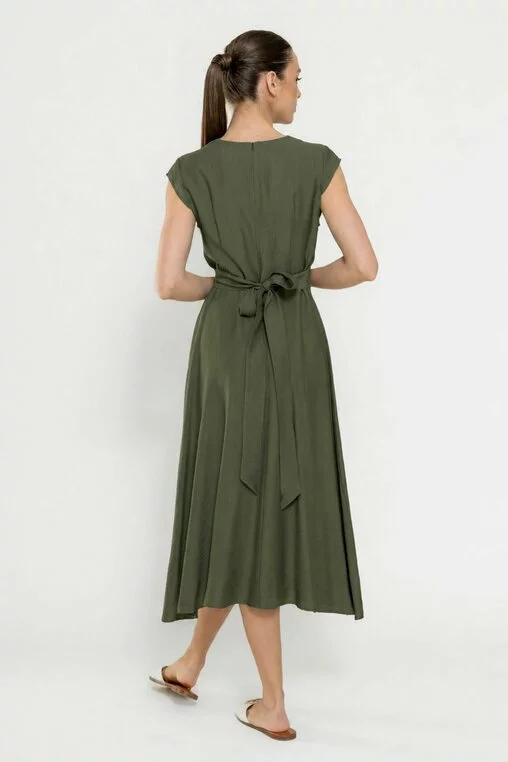 Rochie midi din vâscoză cu cordon kaki R8629 thumbnail picture - 