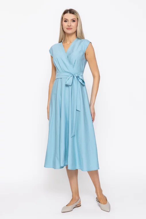 Rochie midi din vâscoză cu cordon turcoaz R8629 thumbnail picture - 