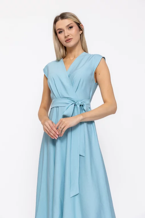 Rochie midi din vâscoză cu cordon turcoaz R8629 thumbnail picture - 