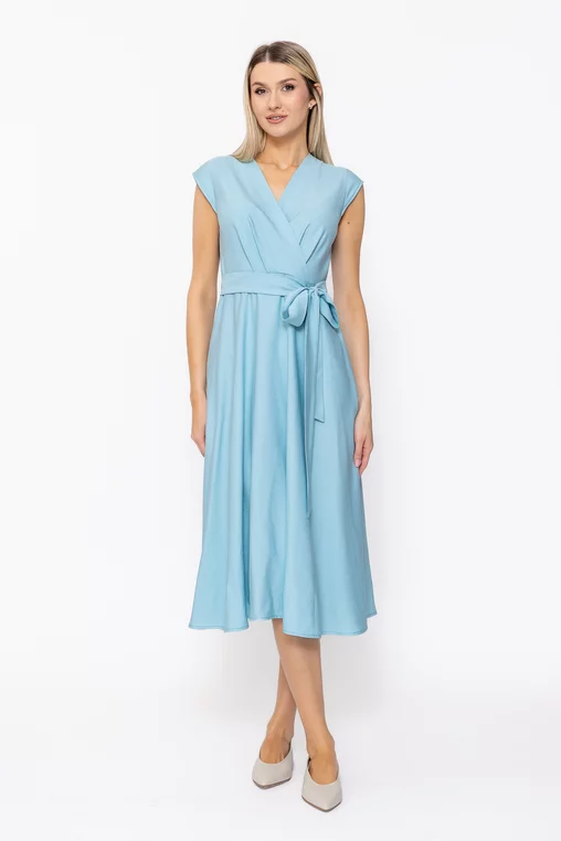 Rochie midi din vâscoză cu cordon turcoaz R8629 thumbnail picture - 