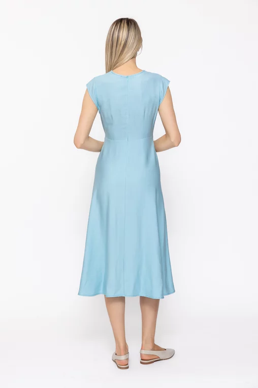 Rochie midi din vâscoză cu cordon turcoaz R8629 thumbnail picture - 