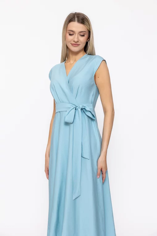 Rochie midi din vâscoză cu cordon turcoaz R8629 thumbnail picture - 