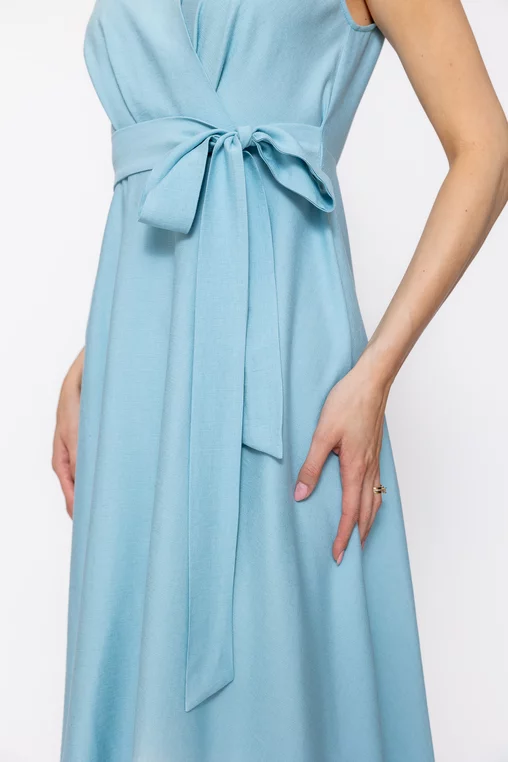 Rochie midi din vâscoză cu cordon turcoaz R8629 thumbnail picture - 