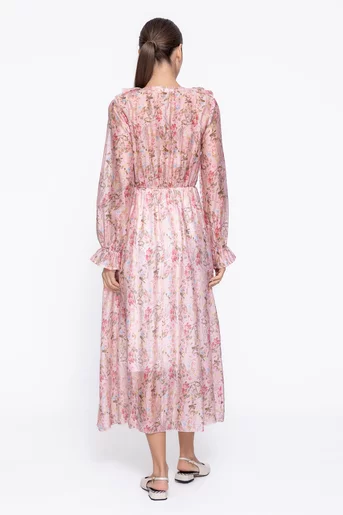 Rochie midi din voal imprimeu floral roz RAM60301