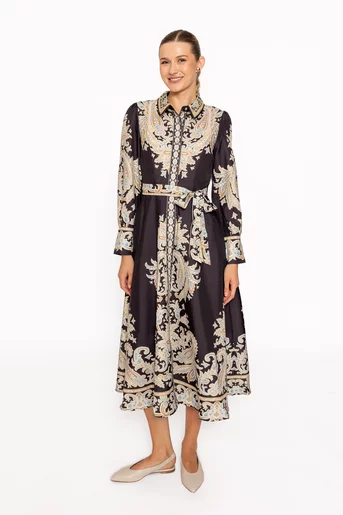 Rochie midi elegantă cu cordon neagră RRS60807