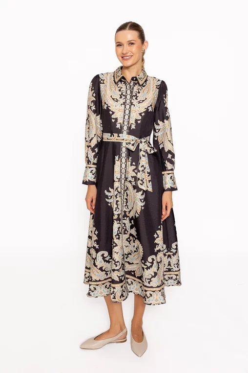 Rochie midi elegantă cu cordon neagră RRS60807 thumbnail picture - 