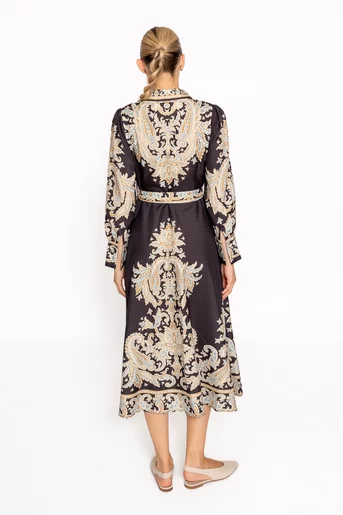 Rochie midi elegantă cu cordon neagră RRS60807