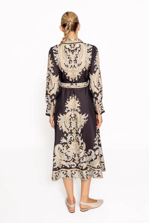 Rochie midi elegantă cu cordon neagră RRS60807 thumbnail picture - 