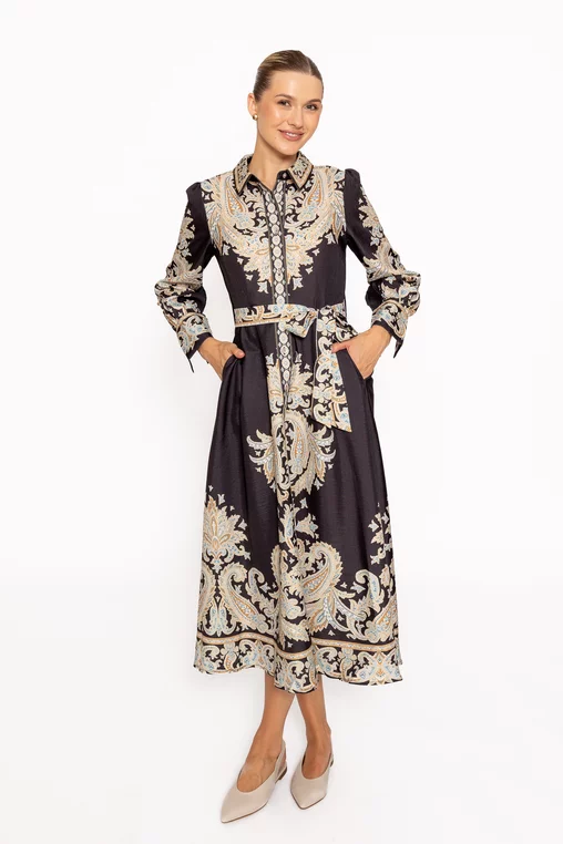 Rochie midi elegantă cu cordon neagră RRS60807 thumbnail picture - 