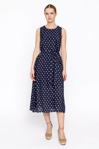 Rochie midi imprimeu buline bleumarin RXJ60304