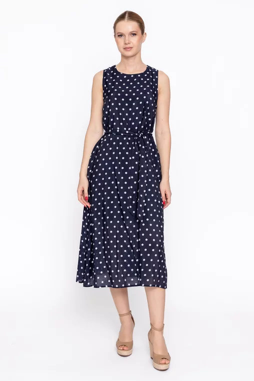 Rochie midi imprimeu buline bleumarin RXJ60304 thumbnail picture - 