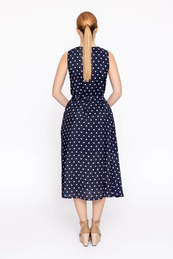 Rochie midi imprimeu buline bleumarin RXJ60304