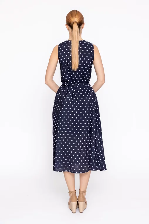 Rochie midi imprimeu buline bleumarin RXJ60304 thumbnail picture - 
