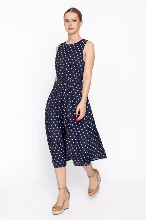 Rochie midi imprimeu buline bleumarin RXJ60304 thumbnail picture - 