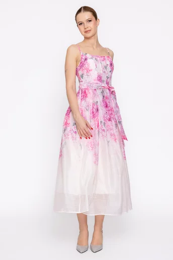 Rochie midi imprimeu floral roz RLS60207