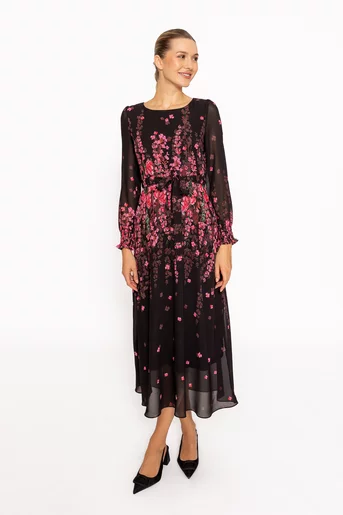Rochie midi imprimeu floral roz RRS60805