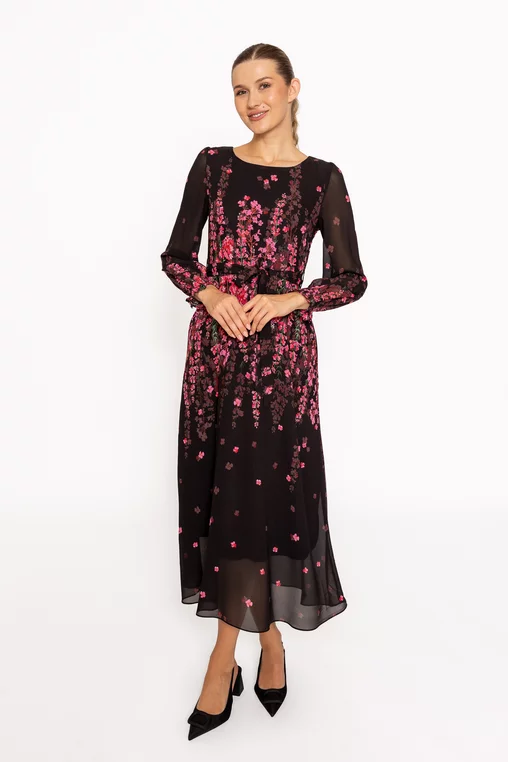 Rochie midi imprimeu floral roz RRS60805 thumbnail picture - 