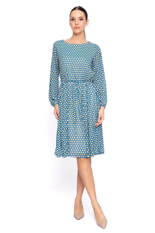 Rochie midi imprimeu geometric albastră RW067 thumbnail picture - 