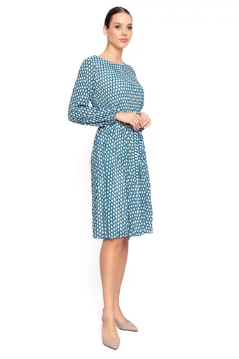 Rochie midi imprimeu geometric albastră RW067